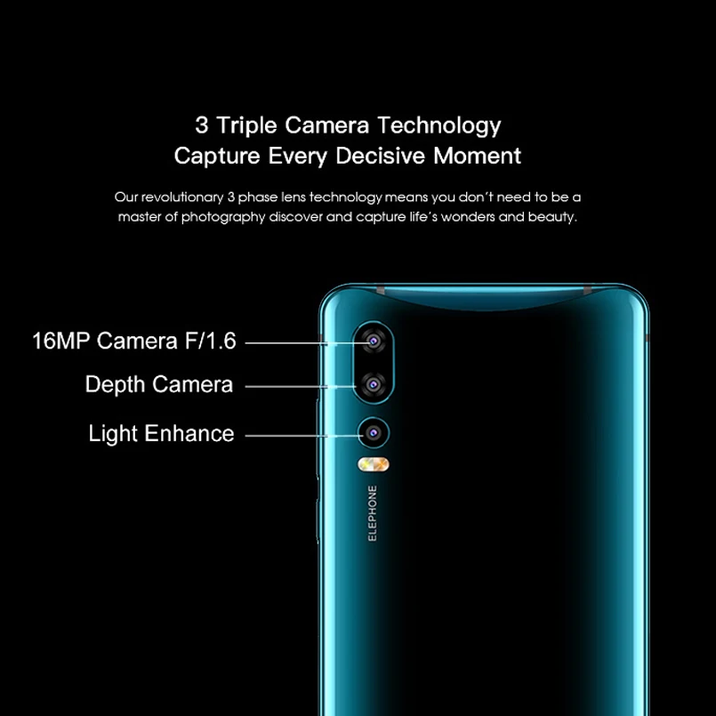 Elephone U2 4G LTE Смартфон Android 9,0 MT6771T 6,26 дюймов FHD+ экран 16 МП всплывающая камера для распознавания лица мобильный телефон