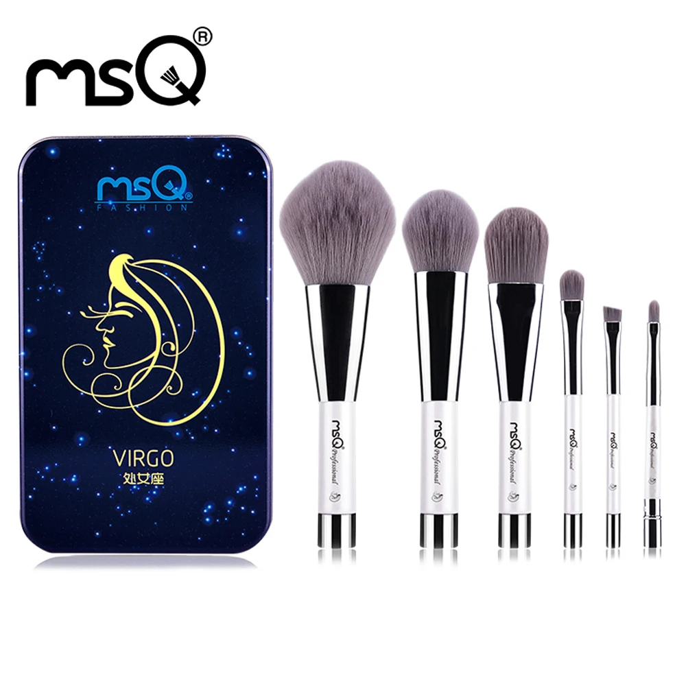 MSQ 6pcs Makeup Brushes Set Synthetic Hair Portable Make Up Brush Short Handle 12 Constellation Series With Magnetic Case блеск для губ msq 6 cristal led msq cc01 6