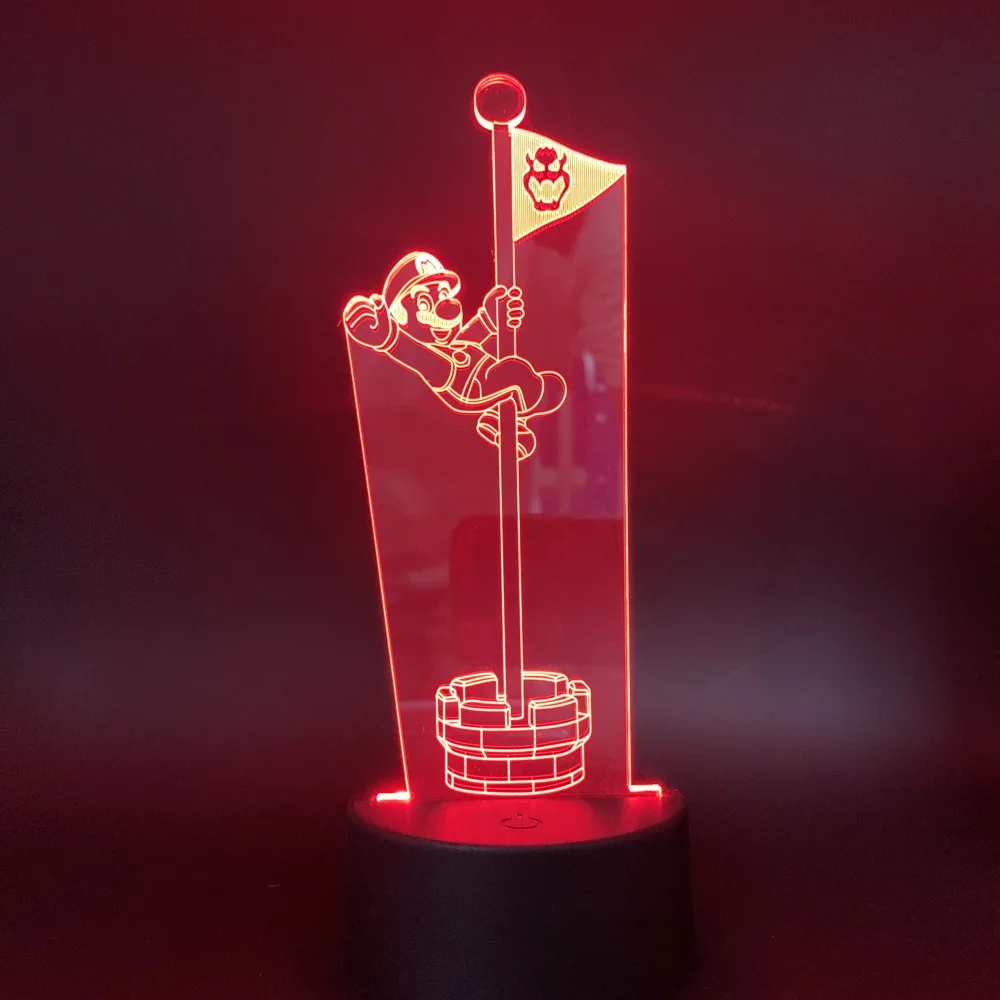 

Game Super Mario Touching The Goal Pole Flag Led Night Light Cool Gift for Kids Child Bedroom Decoration Table Desk 3d Lamp