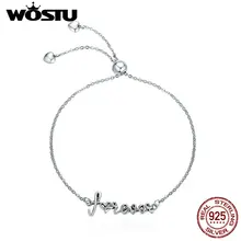 WOSTU, новинка, 925 пробы, серебряный, с надписью Love Forever, алфавит, женский браслет на цепочке, регулируемые серебряные ювелирные изделия, CQB042