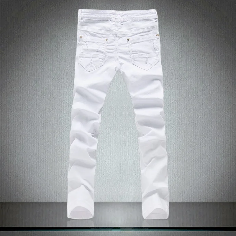 Size 28 36 High Quality White Jeans Men 2019 New Designer Solid Ripped Jeans for Men 2
