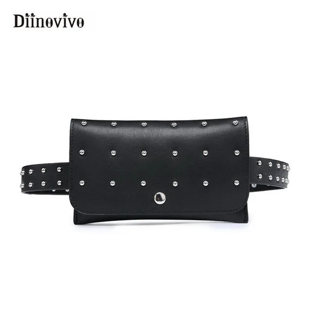 DIINOVIVO 2018 Rivet Waist Packs Fashion Bag Belt Women Leather Bag Motorcycle Fanny Pack Unisex Mobile Phone Bags WHDV0440