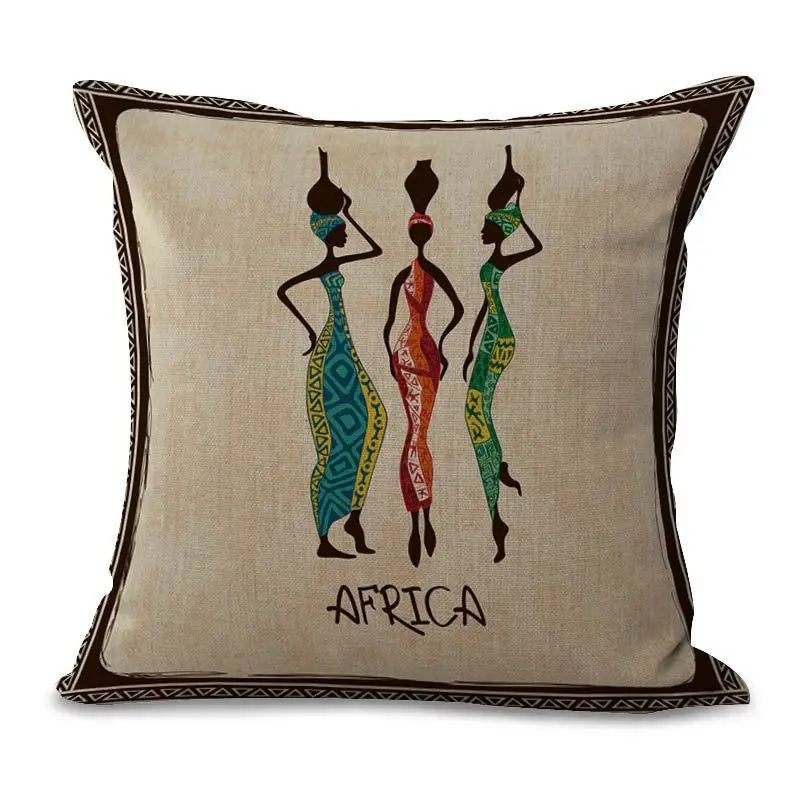 Танцующая Подушка с изображением женщины Обложка африканская стильная наволочка цвет тканевая подушка крышка 45X45 см тонкий лен хлопок спальня диван украшение - Цвет: 1