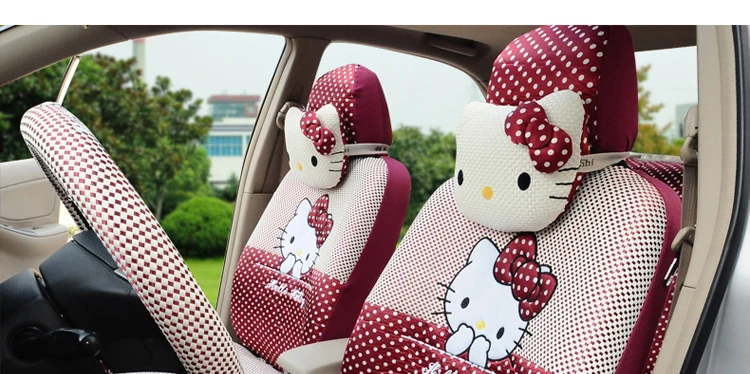 Женский модный милый розовый чехол с мультяшным принтом hello kitty ice silk, универсальный комплект для сиденья автомобиля