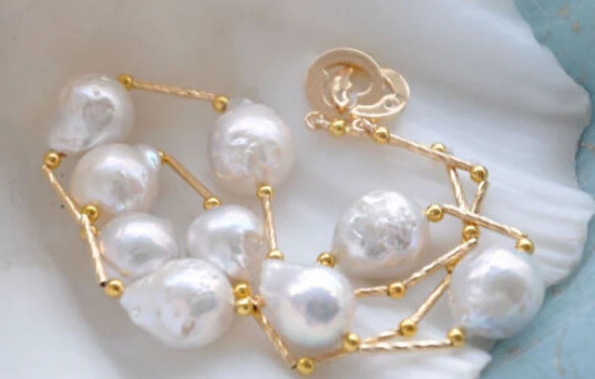 

Jewelr 004678 Lustre 18" 16mm WHITE BAROQUE KESHI REBORN PEARL 9star NECKLACE