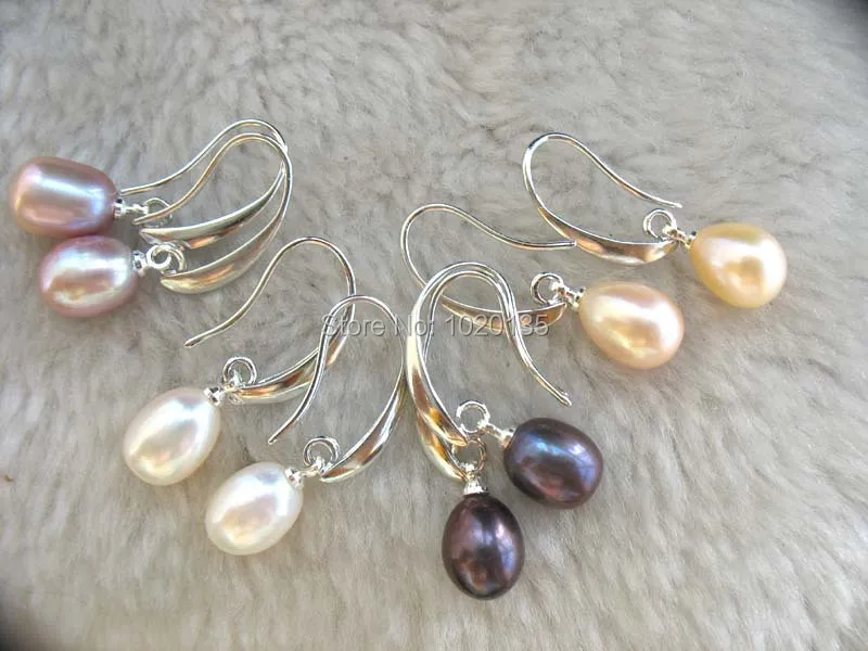 

4pairs freshwater pearl rice hook earring nature white pink purple black multicolor