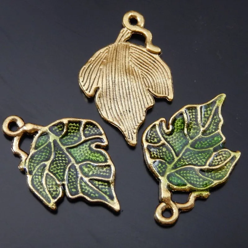 

GraceAngie 30Pieces Top Antiqued GoldTone Light Green Leaves Pendant Charms Jewelry Accessory 25*17mm (50112)