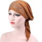 Шапки для девочек женские мусульманские рюшами Рак химиотерапия шляпа бини шарф Тюрбан головной убор Кепка с кристаллами женские шапки - Цвет: Khaki