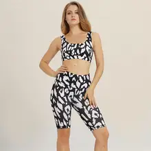 Женские повседневные леопардовые тянущиеся для фитнеса с высокой талией, повседневные, уличные, Йога, топы, леггинсы, набор мини-ребра