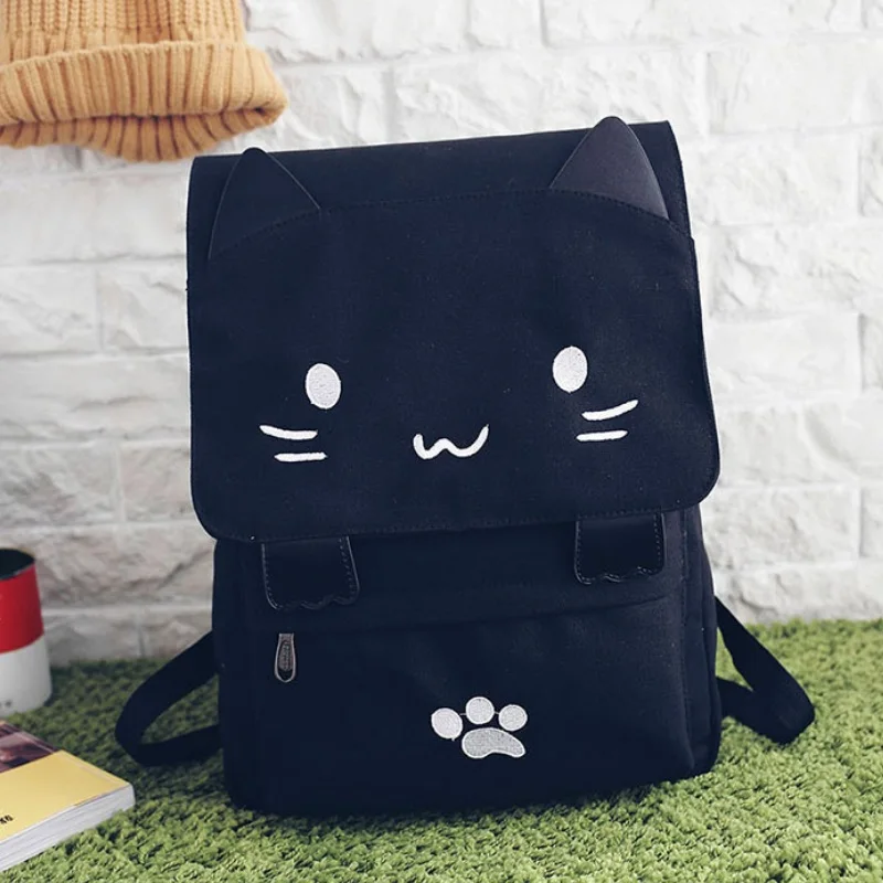 Женский милый холщовый рюкзак с рисунком кота для девочек подростков Kawaii
