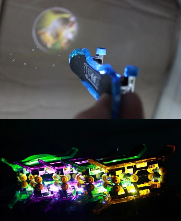 12 шт./лот световой мини палец скейтборд со светодиодный светильник проецирования Профессиональный пластик сплав игрушки доска скейт подарок для детей