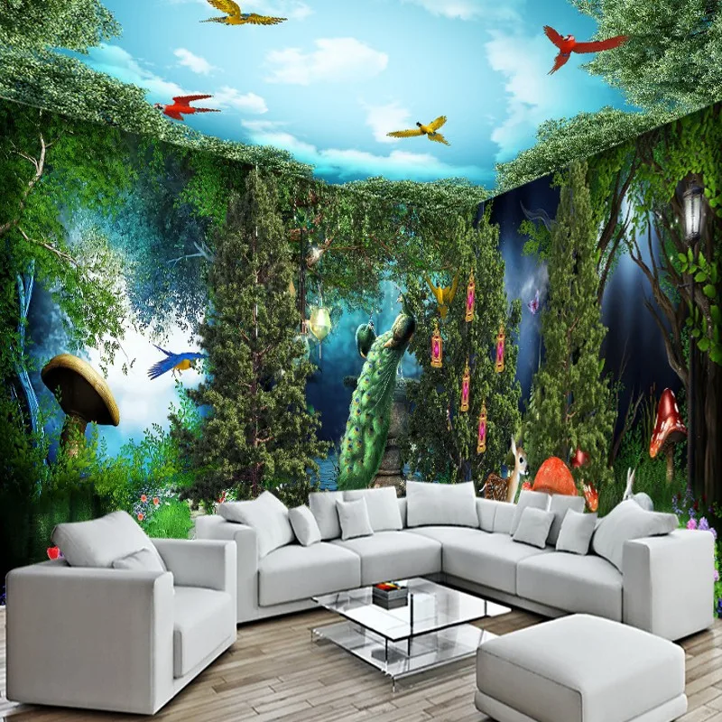 

Custom photo wallpaper Fantastic Green Forest HD Backdrop mural bar KTV Playground nightclub theme restaurant ceiling wallpaper