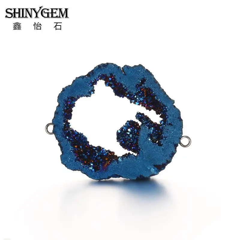 Подвески ShinyGem из натуральной друзы, минеральные коннекторы с кристаллами, амулеты, Необычные подвески из натурального камня для рукоделия, изготовления ювелирных изделий - Окраска металла: Blue