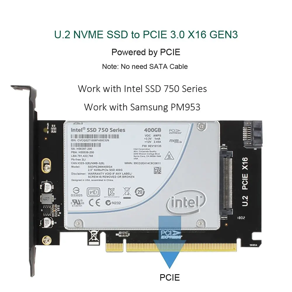 U2 PCIe конвертер 2 в 1 U.2 SFF-8639 или SATA III в PCIE 3,0x16 Gen3 адаптер для 2,5 дюймов U.2 NVMe/SATA SSD