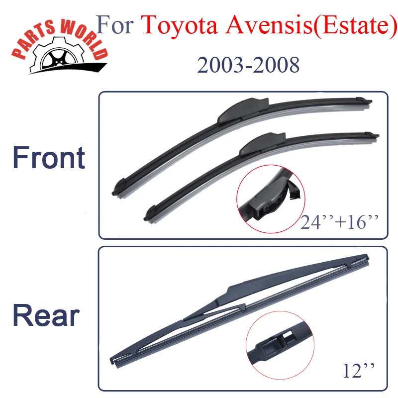 Combo Silicone Rubber Front And Rear Wiper Blades For Toyota Avensis