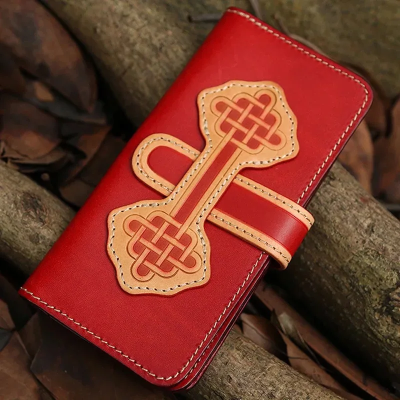 

Chinese Red Style Designer Women's Long Thin Wallet Genuine Leather Female Large Day Clutches Two Fold Purse Ladies Card Holder