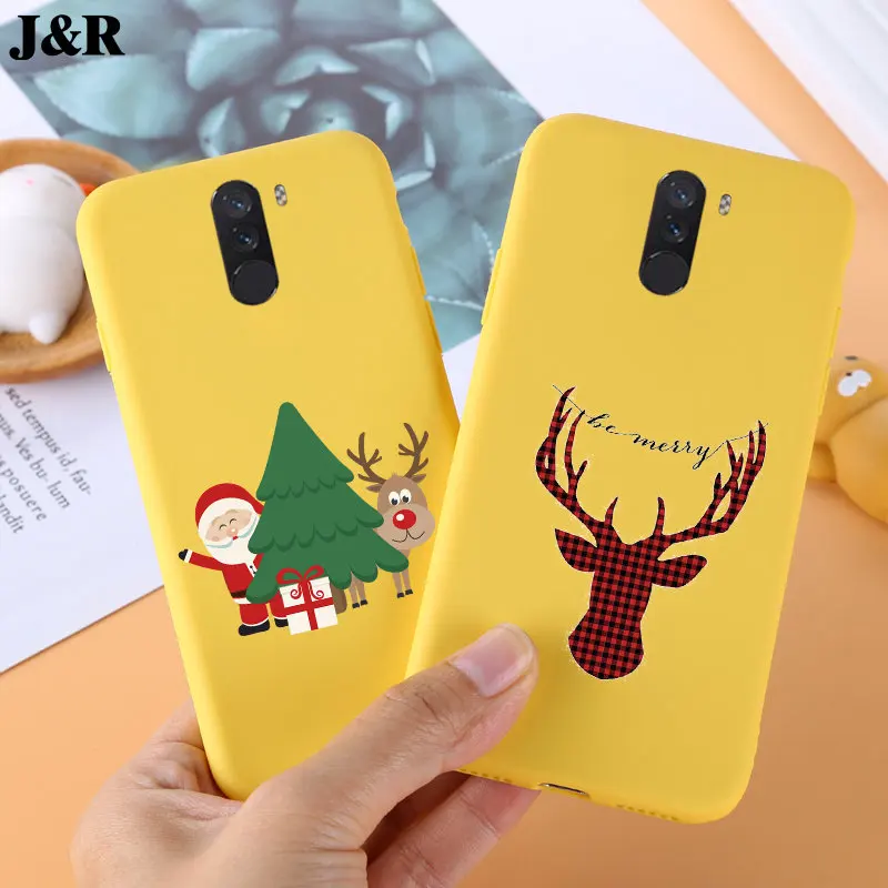 Case for Xiaomi Pocophone F1 Cover Phone Bags for Xiaomi Poco f1 Pocof1 Silicone TPU Cases Merry Christmas Back Cover Yellow