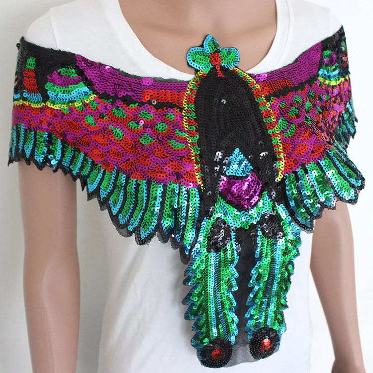 Buy Vintage Sequin Applique eagle embroidered Patch Applique fabric clothes