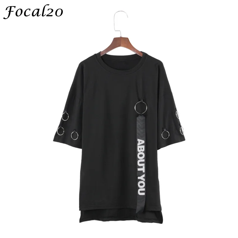 Focal20 Harajuku круг кольцо женская футболка короткий рукав лента с буквами готический