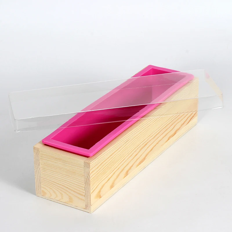 Nicole Silicone Soap Mold with Wood Box DIY Handmade Rectangular Loaf Mould