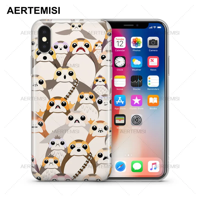 

Aertemisi Phone Cases Star Wars The Last Jedi Porgs Transparent Clear Soft TPU Case Cover for iPhone 5 5s SE 6 6s 7 8 Plus X