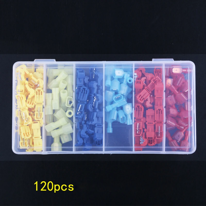 

120pcs T Type Connector Non Breaking Line Main Line Branch Clip Combination Box Terminal