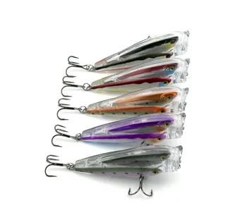

Big Sale 5pcs New Group Popper Fishing Lure Artificial Plastic Popper Fishing Baits Floating Water Treble Hooks Tackle 8cm 12.8g