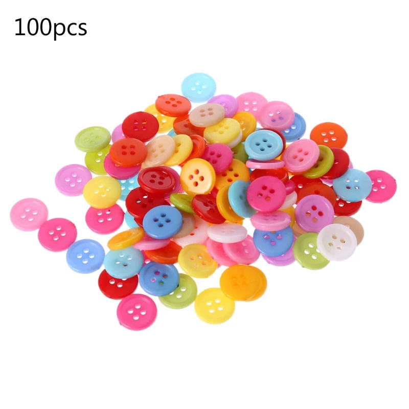 

HBB 100Pcs Mixed Buttons Round 4 Holes Resin Sewing Scrapbooking DIY Crafts 12.5mm Dolls Accessories New