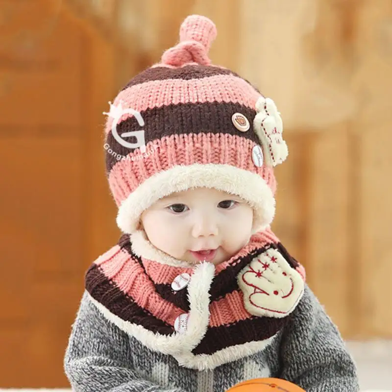 

2pcs/set Baby Hat and Scarf Collar Kids Winter Thick Cap Star Pattern Warm Hat Girls Boys Infant Wear Accessories
