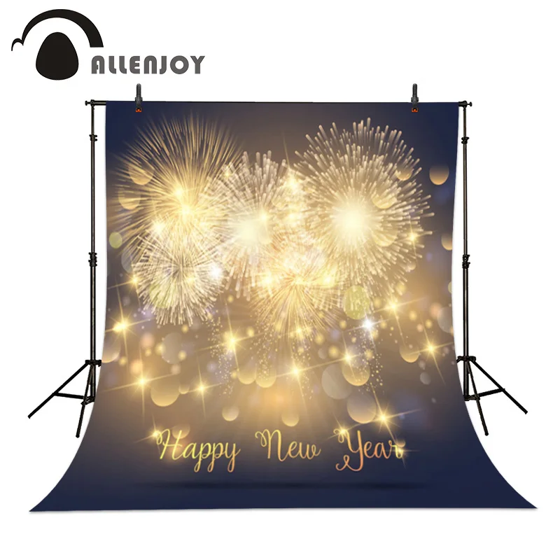 

Allenjoy Photographic background Happy new year Light Winter Fireworks Stars Celebration Bokeh Golden backdrops fabric studio