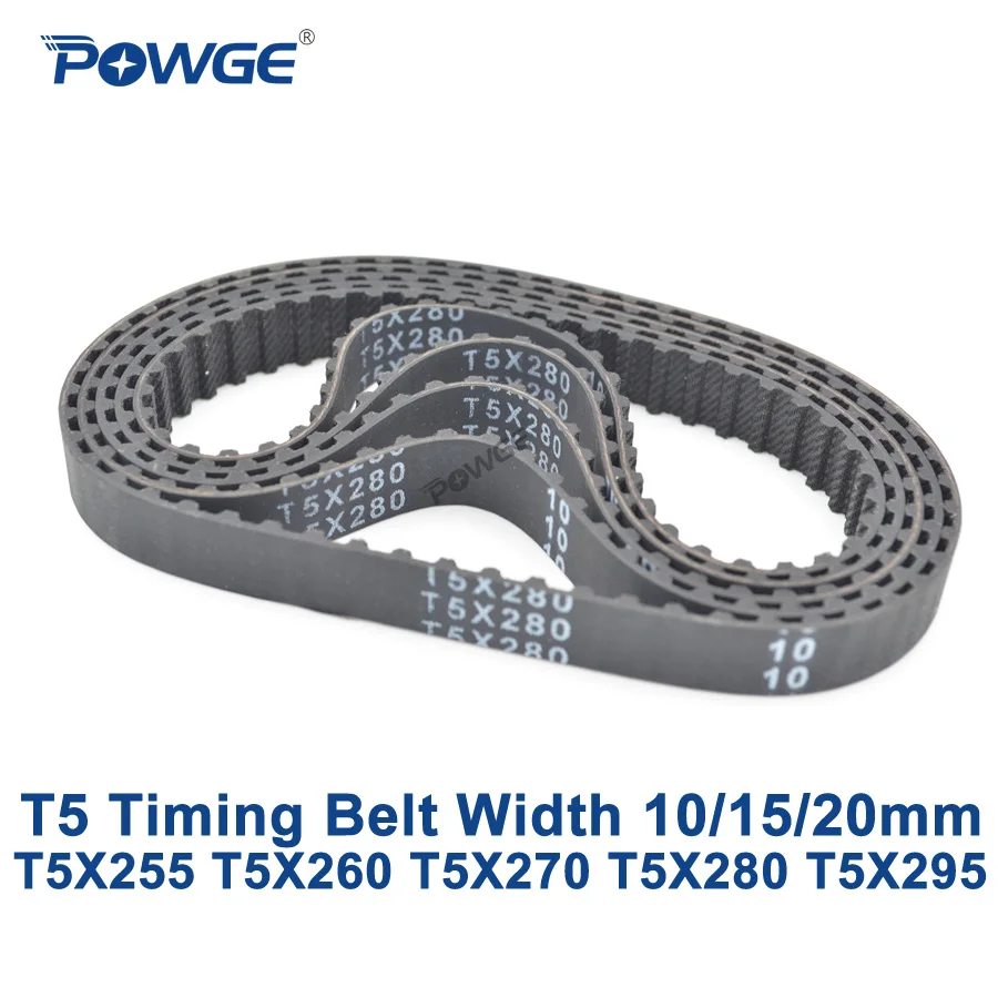 Синхронный ремень синхронизации POWGE T5 C = 255/260/270/280/295 Ширина 10/15/20 мм зубья 51 52 54 56 59