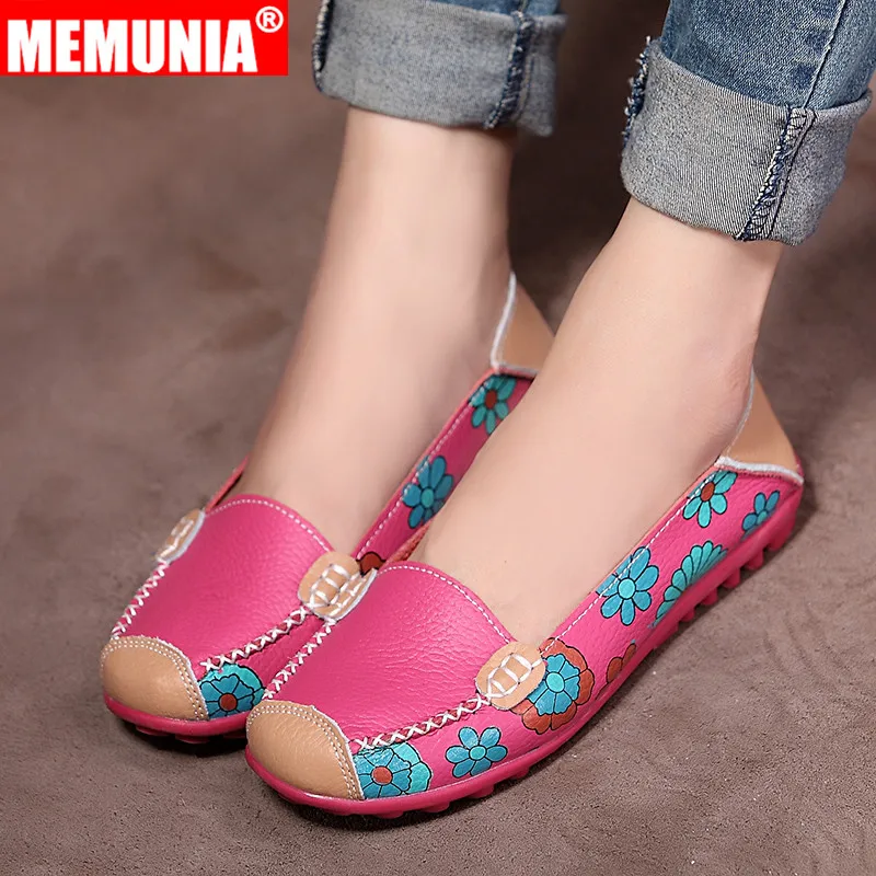 

MEMUNIA Big Size 35-44 New Shoes Woman Round Toe Casual Flats Women Genuine Leather Loafers Shoes Print flat Shoes 2019