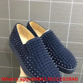 

Low Cut Leisure Lace Up Blue Cow Leather Suede Whole Rivets Red Bottom For Men Shoes Sneakers Flat Loafers Footwear