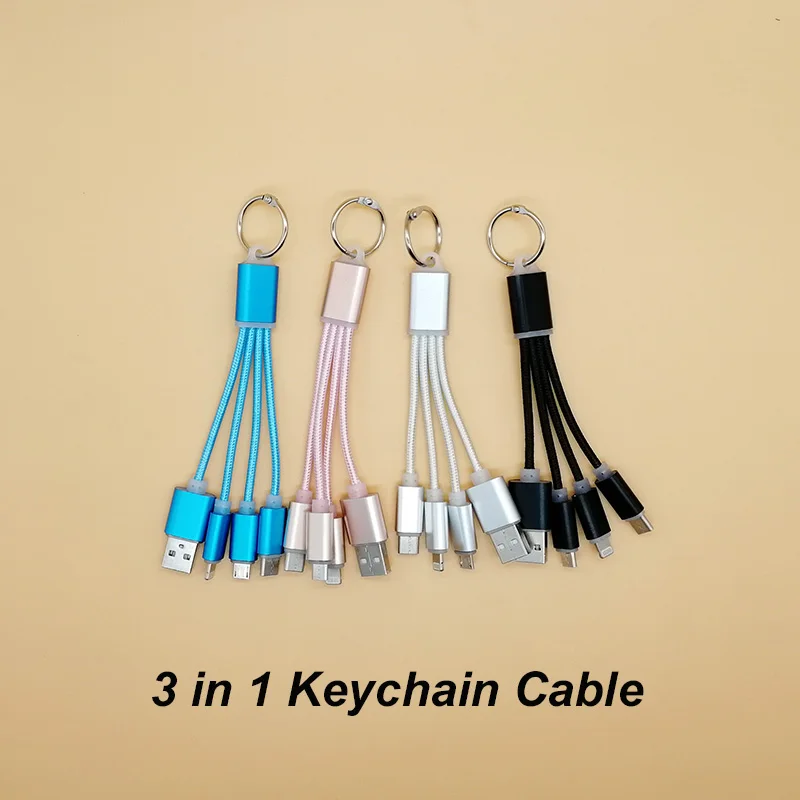 

3in1 keychain short Cable Micro USB Type C Cable Multi cord for Samsung A50 S10 Xiaomi HUAWEI P30 P20 power bank cables Android