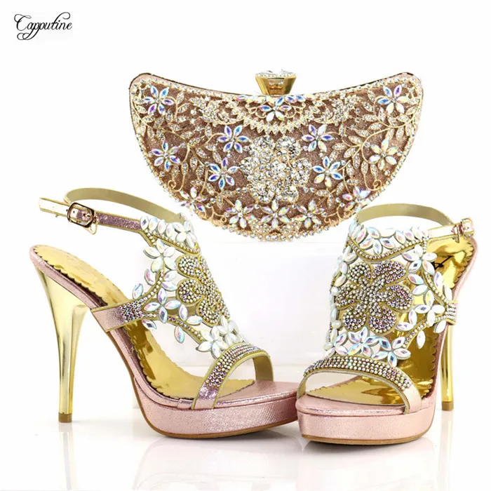 

Elegant pink thin high heel evening shoes and purse bag set with stones nice matching for evening dress 8886-4 many color
