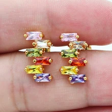 Модные женские сережки-гвоздики золотого цвета AAA+ Кубического циркония неправильной формы, радужные CZ ювелирные изделия