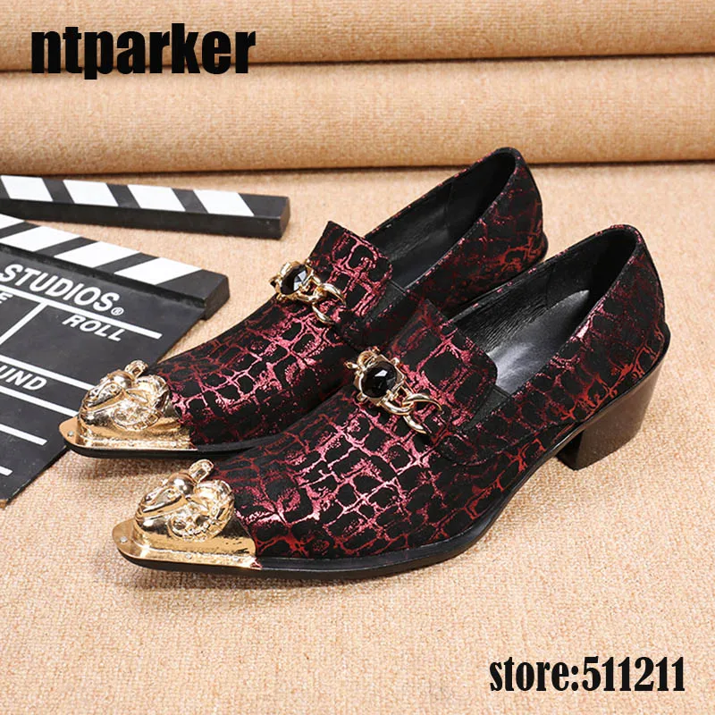 ntparker 6CM High Heels Men's Dress Shoes Wine Red Italian Style