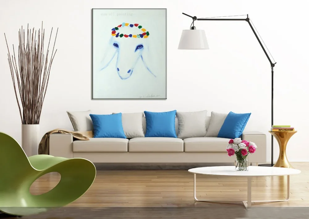 Top Skill 100% Hand Painted Reproductions Sheep Head Oil Painting Animal Wall Artwork on Canvas for Home and Hotel Decorative | Дом и сад