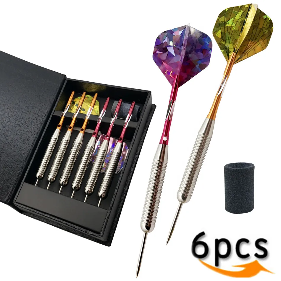 6pcs professional competition metal steel tip 25g hard tip needle dart box set shooting practice steel tip darts professional footwork basketball mat dribbling training equipment solo practice marker gripmat for basketball skills