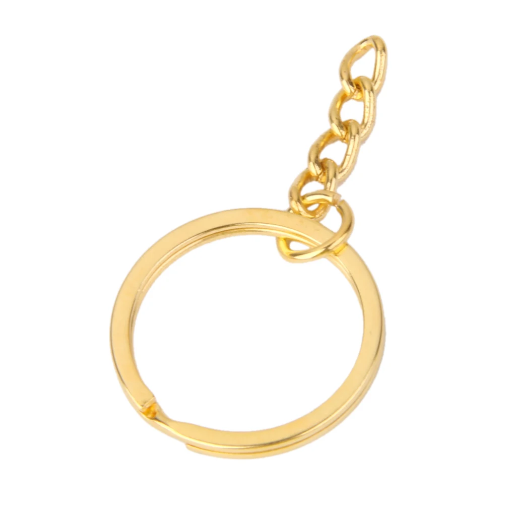 100x Split Ring Gold Tone With Link Chain Keyrings Key Chains Findings 25mm
