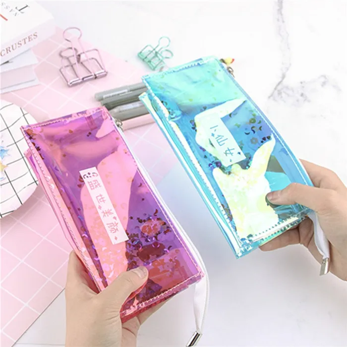 Fashion Harajuku Charms Zipper Hologram Metallic Color Sequin Transparent Laser Pencil Case Woman Cosmetics Makeup Bag Handbag (10)