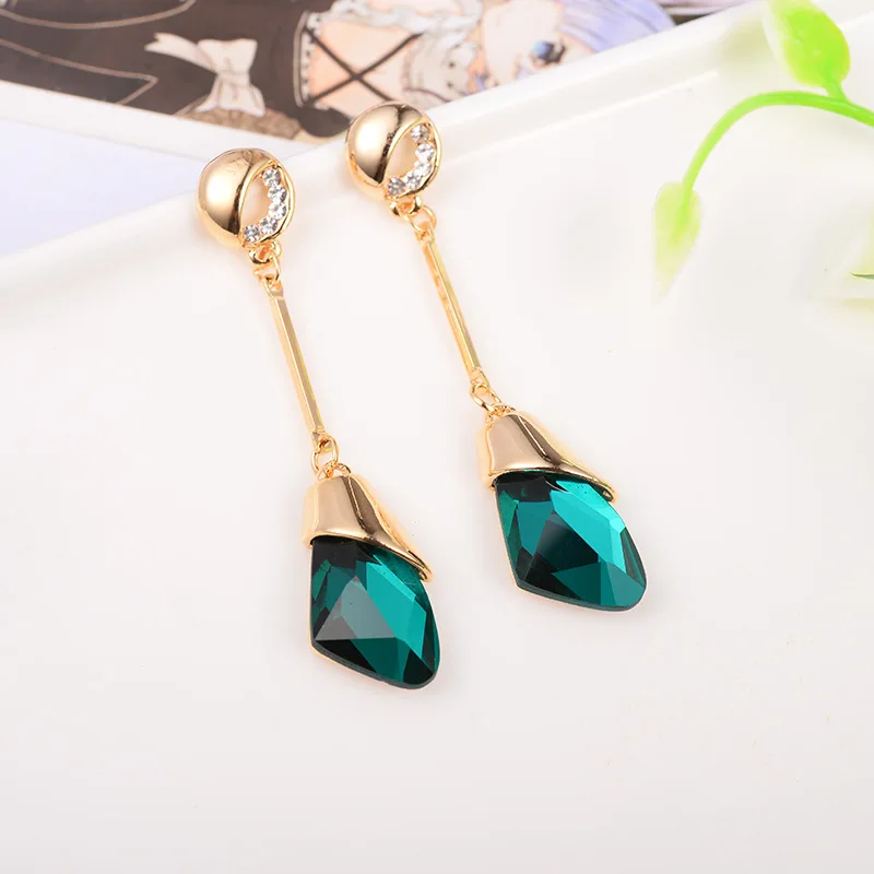 

Classic Elegant Long Earrings For Women Fashion Geometric Crystal Gold Color Water Drop Earring Brincos Bijoux Female Jewelry