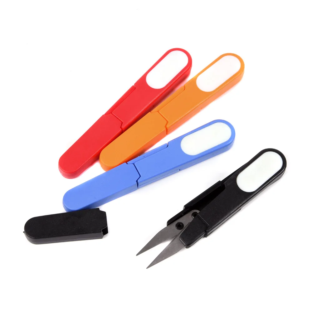 4pcs Mixture Colors Portable Fishing Scissors Plastic Handle Capped
