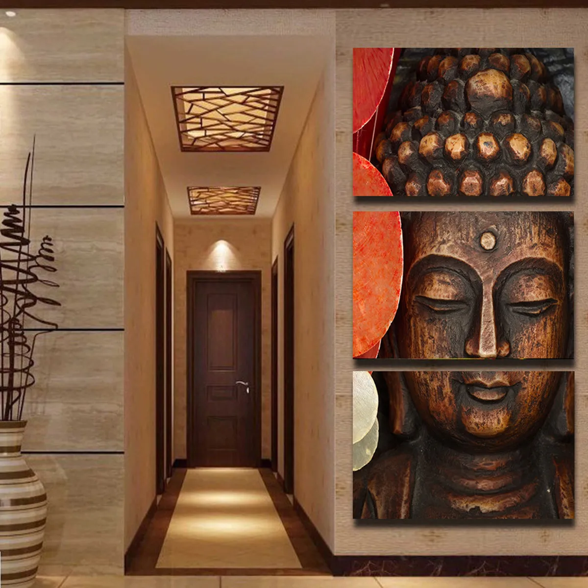 JERMYN 3 Piece Wall Art DIY 3D Buddha Oil Painting HD Canvas Print Poster for Home Decoration
