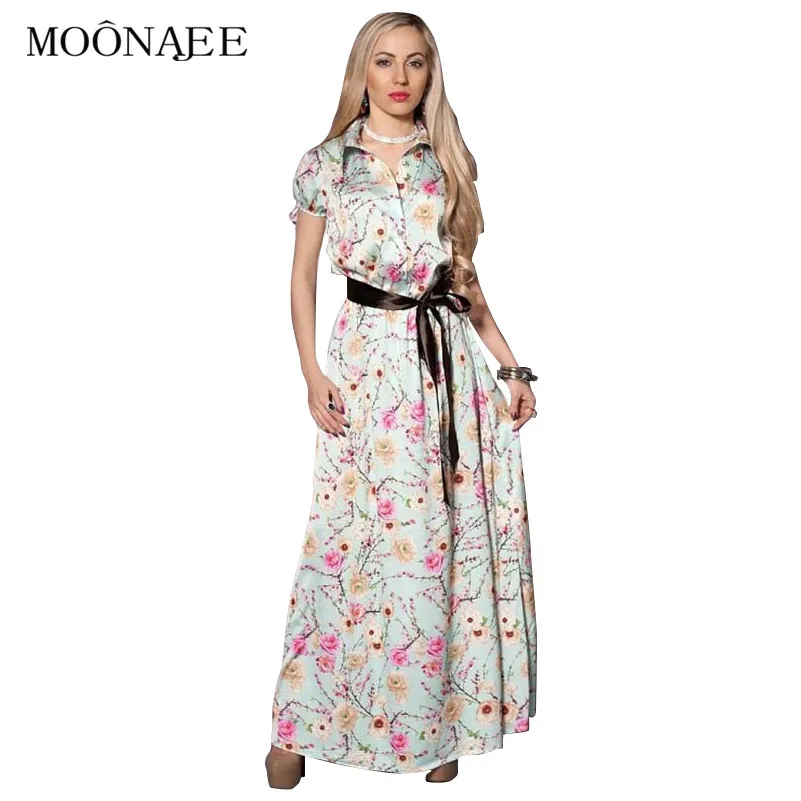 MOONAJEE 2017 Summer New Floral Printing Long Summer Dresses Women Short Sleeve Female Maxi Beach Dresses with Satin Sash long-floral-maxi : image MOONAJEE 2017 Summer New Floral Printing Long Summer Dresses Women Short Sleeve Female Maxi Beach Dresses with Satin Sash long-floral-maxi