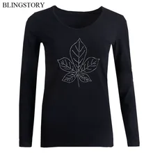 BLINGSTORY/Осенняя женская футболка с v-образным вырезом, большие размеры, футболка с бусинами, женская футболка с длинным рукавом, повседневная женская футболка LP5319067