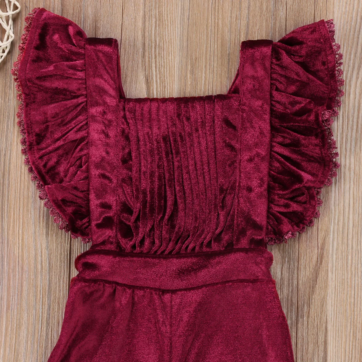Модная зимняя одежда для маленьких девочек, мягкий однотонный Красный Модный бархатный комбинезон с рукавами-крылышками комбинезон одежды снаряжение, Комбинезоны