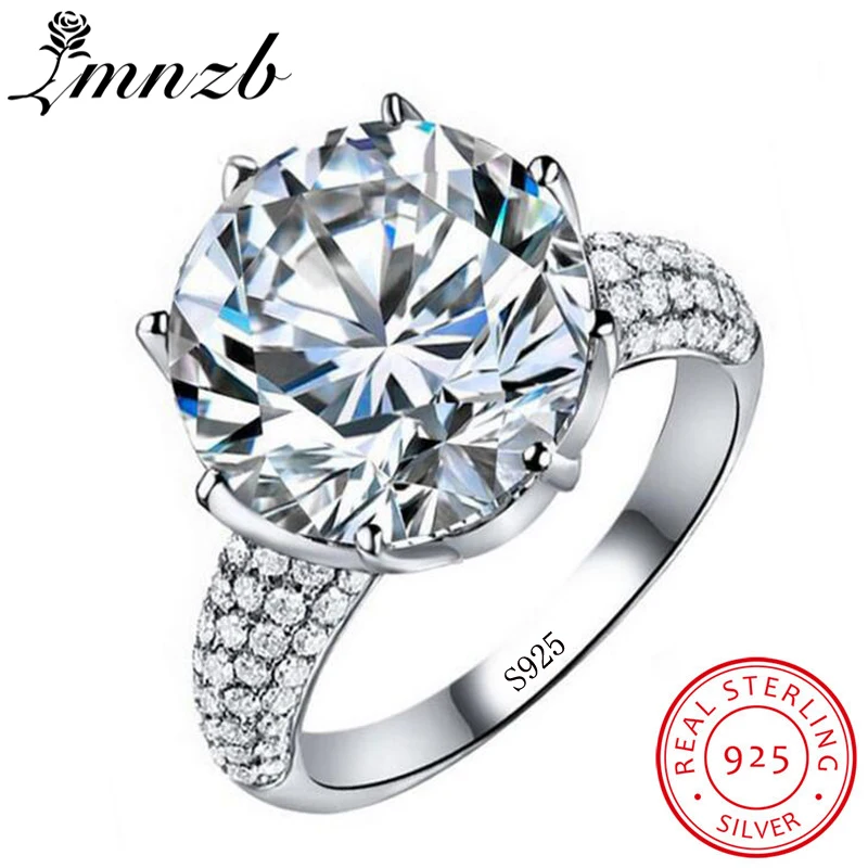

LMNZB Luxury Big 6ct Solitaire Ring 925 Sterling Silver CZ Zircon Stones Wedding Band Crown Rings gift For Women Size 5-12 LR064