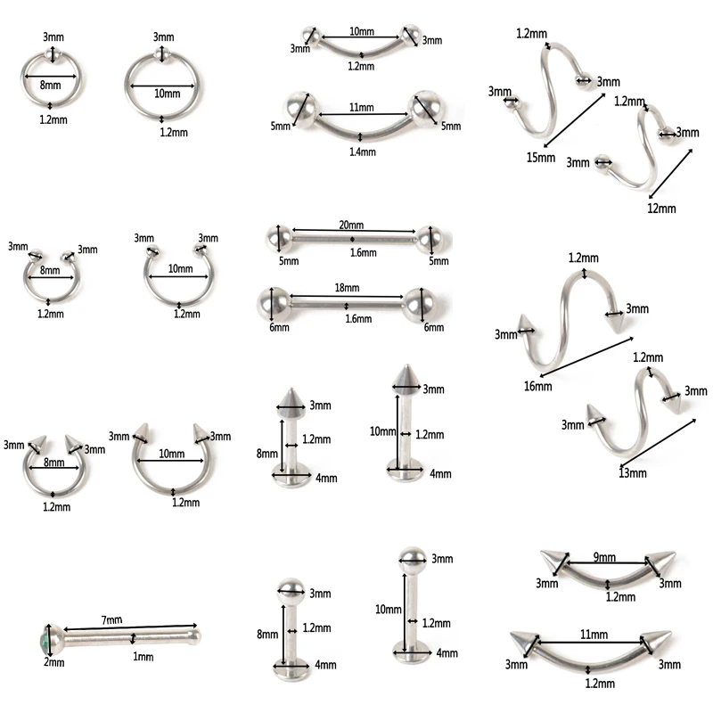 110 шт микс стилей, из нержавеющей стали для пирсинга в язык, бровь живота нос кольцо унисекс тоннелей, бижутерия для пирсинга, Shellhard
