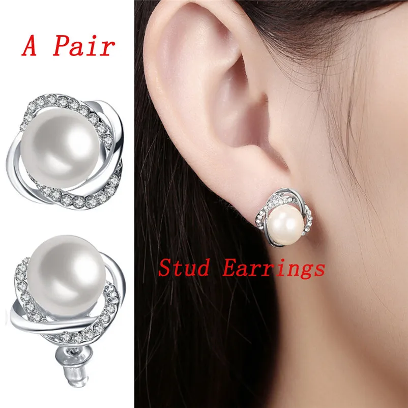 2018 Fashion earrings for women Rose-shaped Pearl Stud Earrings Women Earrings Jewelry Wedding Gift Brincos Bijoux Femme J06#N (7)